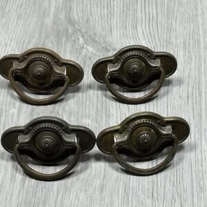 4 Antique Vintage Pulls Hepplewhite Drop Bail Oval 2.5" Wide x 1 3/8" Tall